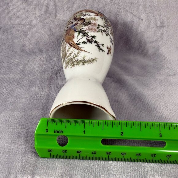 Japanese Ceramic Sake Bottle with Painted Pheasant & Floral Design. Bud Vase Use - Picture 11 of 16